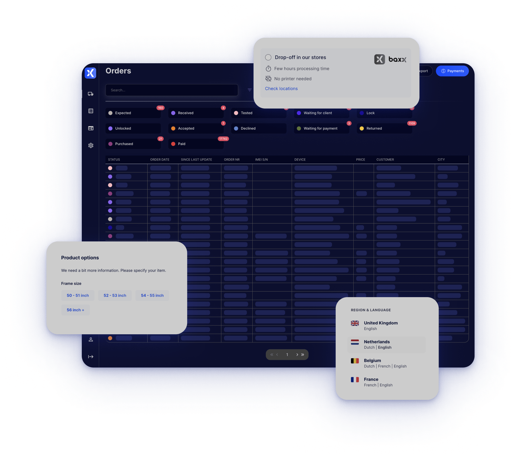 Baxx desktop example dark mode